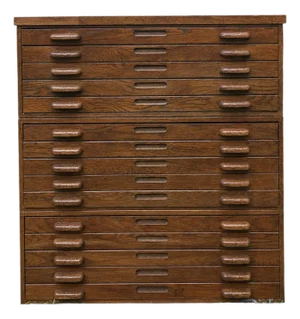 Vintage Hamilton Large-Format Oak Flat File Cabinet – 15 Drawer Modular Architect’s Plan Cabinet, Original Finish