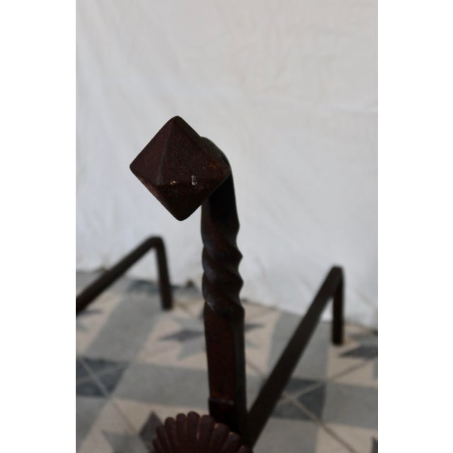Rustic Vintage Metal and Cast Iron Andirons with Seashell Motif, 1950s, Set of 2 For Sale - Image 3 of 10