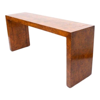 1970s Milo Baughman for Thayer Coggin Inspired Burl Wood Console Table For Sale