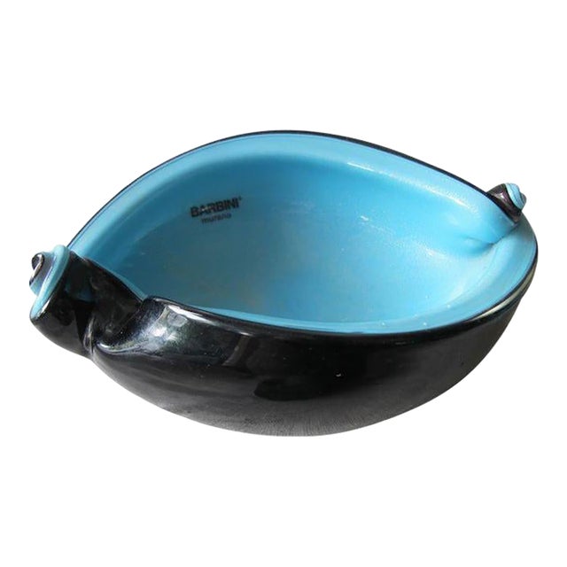 1950s Alfredo Barbini Black & Aqua Murano Glass Shell Dish For Sale