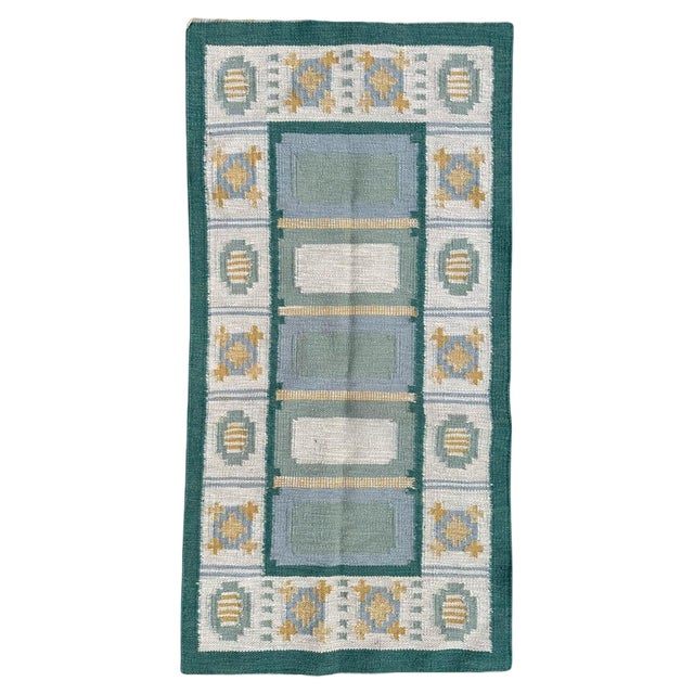 Small Scandinavian Flat Woven Rug, 1960s For Sale