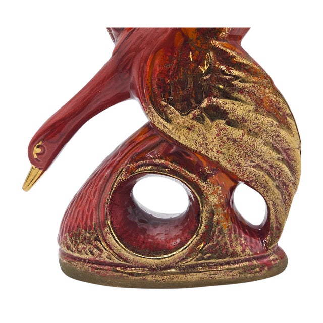 Mid 20th Century Mid-Century Modern Orange Ceramic Phoenix Sculpture With Gilded Detailing – Hollywood Regency Style For Sale - Image 5 of 8