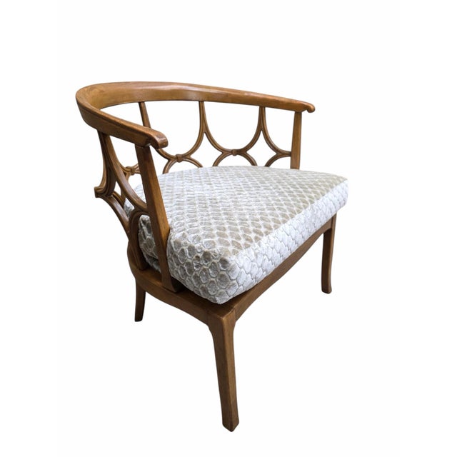 Cream MCM William "Billy" Haines Fruitwood Spider/Barrel Back Lounge Newly Reupholstered For Sale - Image 8 of 8