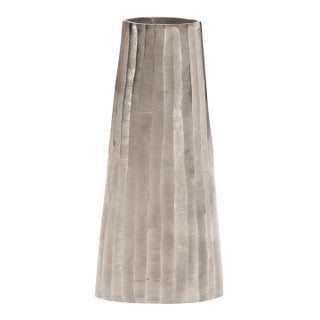 Silver Chiseled Metal Vase For Sale