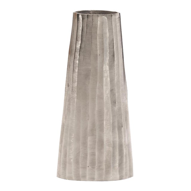 Silver Chiseled Metal Vase For Sale