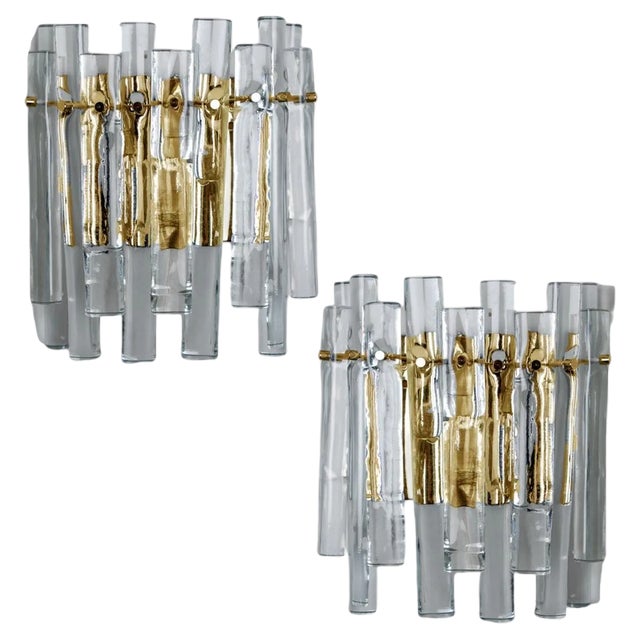 Ice Glass and Brass Wall Sconce attributed to Kinkeldey, 1970s For Sale