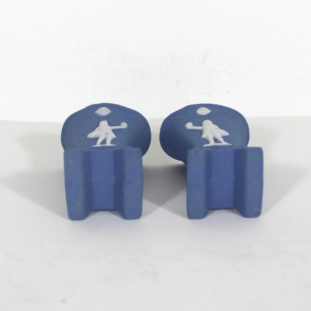 Vintage Blue and White Jasperware Mini Vases, Wedgwood Style Miniature For Sale - Image 6 of 8