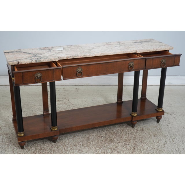 John Widdicomb John Widdicomb Vintage Walnut Marble Top French Empire Console For Sale - Image 4 of 17