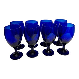 Vintage Cobalt Wine Goblets - A Set of 8 For Sale