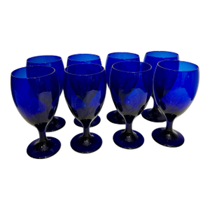Vintage Cobalt Wine Goblets - A Set of 8