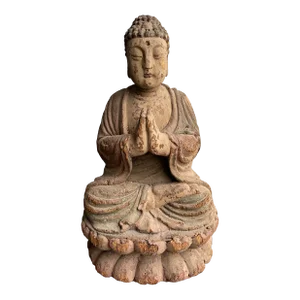 17th/18th Century Thai Carved Polychrome Wood Seated Buddha Temple Statue