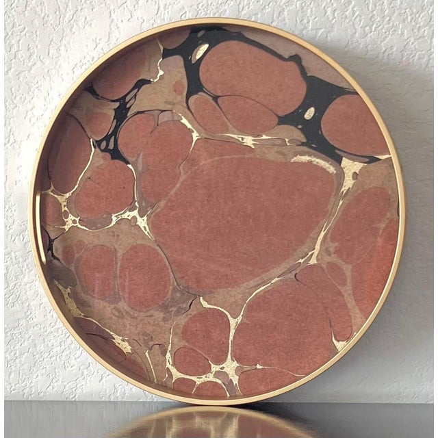 Wood Late 20th-Century “Geode” Motif Wood, Glass & Resin Circular Tray With Cut-Out Handles For Sale - Image 7 of 18