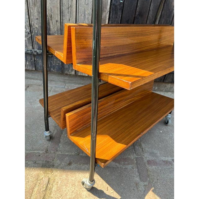 Wood Midcentury Modern Teak Library Book Trolley with Slanted Shelves, 1970s For Sale - Image 7 of 8