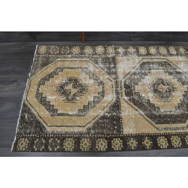 1970s Vintage Turkish Handmade Wool Cotton Brown Runner Rug For Sale - Image 10 of 11