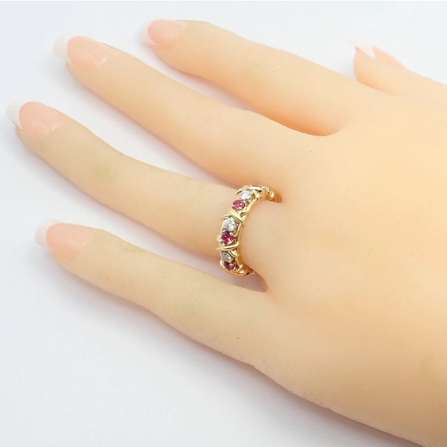 1960s Tiffany & Co Schlumberger Gold Platinum 16 Stone Diamond Ruby Band Ring, Size 5 For Sale - Image 5 of 14