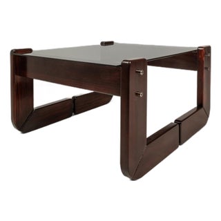 Mid-Century Modern Brutalist End Table W/ Smoked Glass Top in Jacaranda by Percival Lafer, Brazil, C. 1970s For Sale