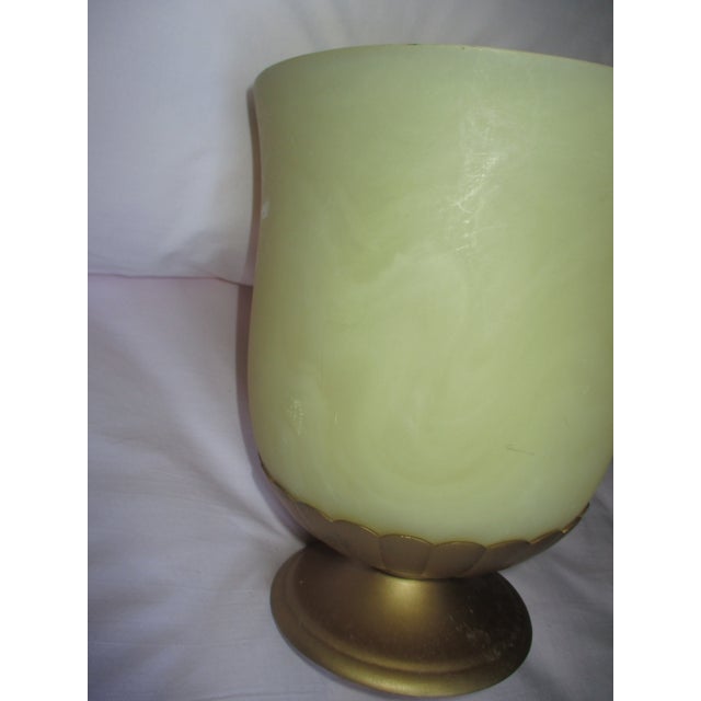 Vintage Hollywood Regency Faux Alabaster Gold Ribbed Metal Pedestal Base Wastebasket For Sale In Columbia, SC - Image 6 of 10
