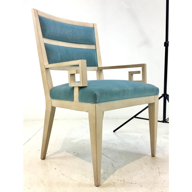 Hickory White Modern Turquoise Velvet Greek Key Dining Chairs Set of