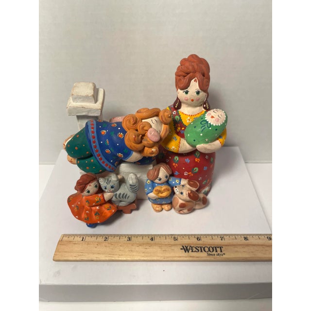 Vintage Ussr Dymkovo Colorful Folk Art Pottery Clay Figurine Signed "Rogova" For Sale - Image 9 of 9