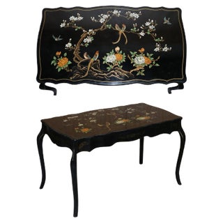Black Lacquered & Polychrome Painted Desk For Sale
