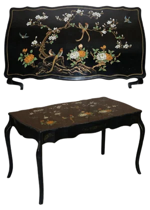 Black Lacquered & Polychrome Painted Desk