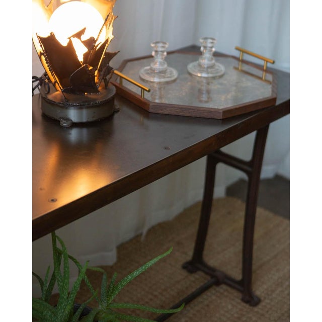 Industrial Zinc and Wood Console Table For Sale - Image 14 of 14