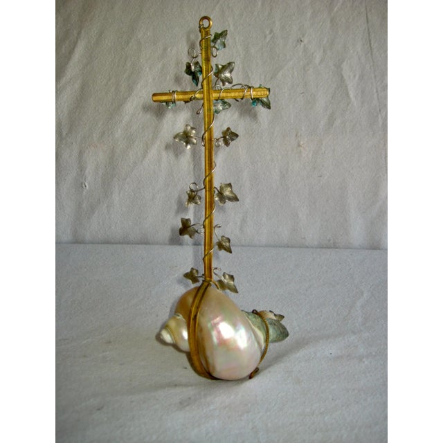 Gold Late 19th Century French Mother of Pearl Large Holy Water For Sale - Image 8 of 10