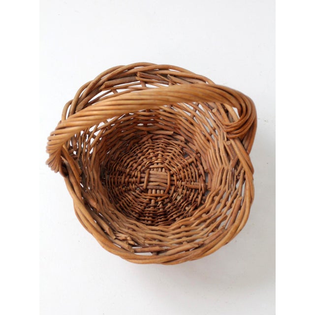 Vintage Woven Wicker Gathering Basket With Twisted Handle For Sale - Image 11 of 13