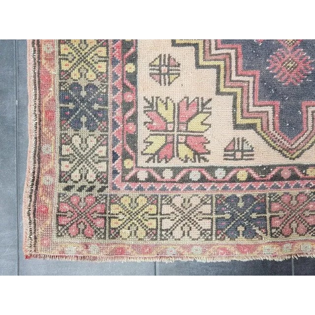 1960s Vintage Wool Handmade Faded Rug- 3′11″ × 6′10″ For Sale - Image 9 of 11