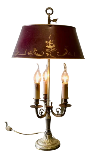 French Gold Toleware and Brass Triple Desk Lamp, 1900