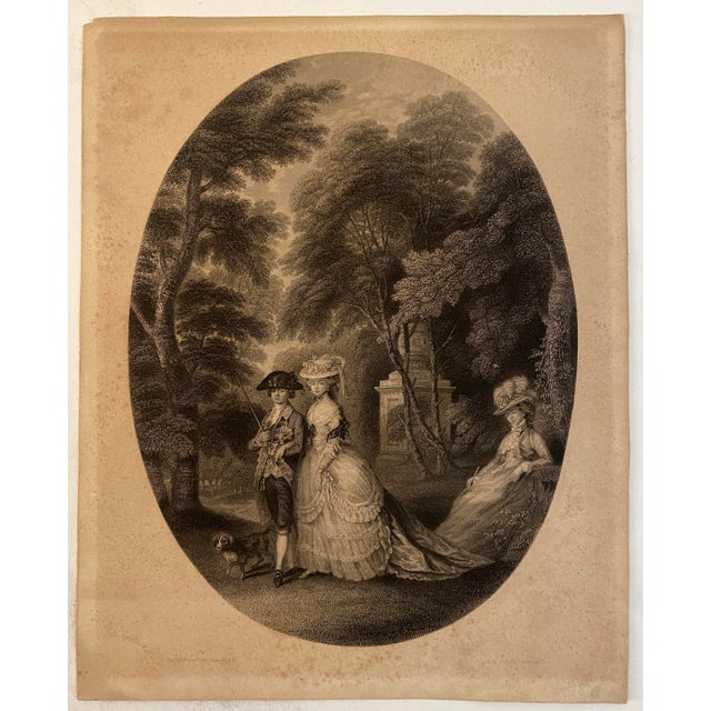 1854 antique engraving of the 1760s Thomas Gainsborough (1727-1788) painting "The Walk At Kew." Engraved by Charles Henry...