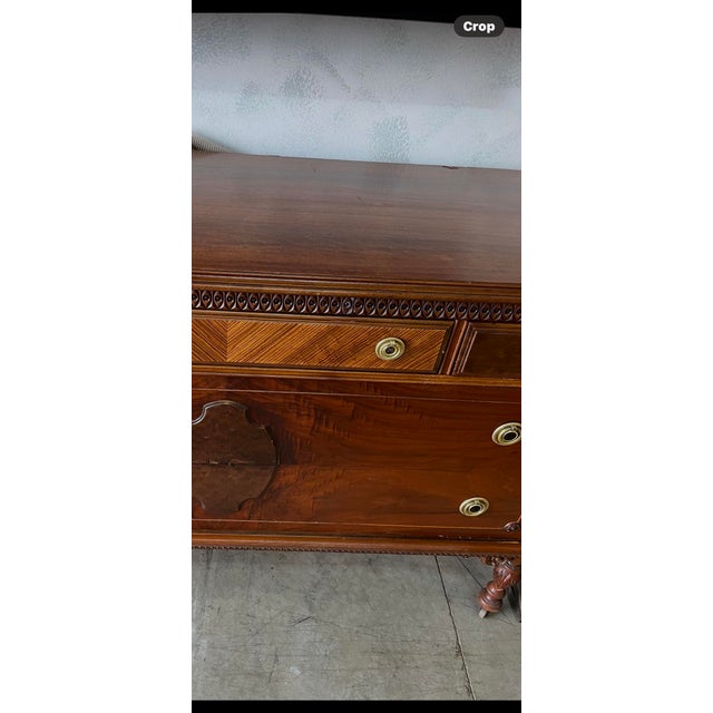 1920s Antique 1920s Art Deco Mahogany Dresser With Ornate Mirror and Inlay Detailing For Sale - Image 5 of 6