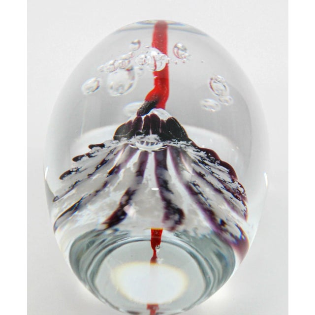 Daum France Blown Crystal Art Glass Paperweight Signed Egg Shape Red Blue White For Sale - Image 9 of 12