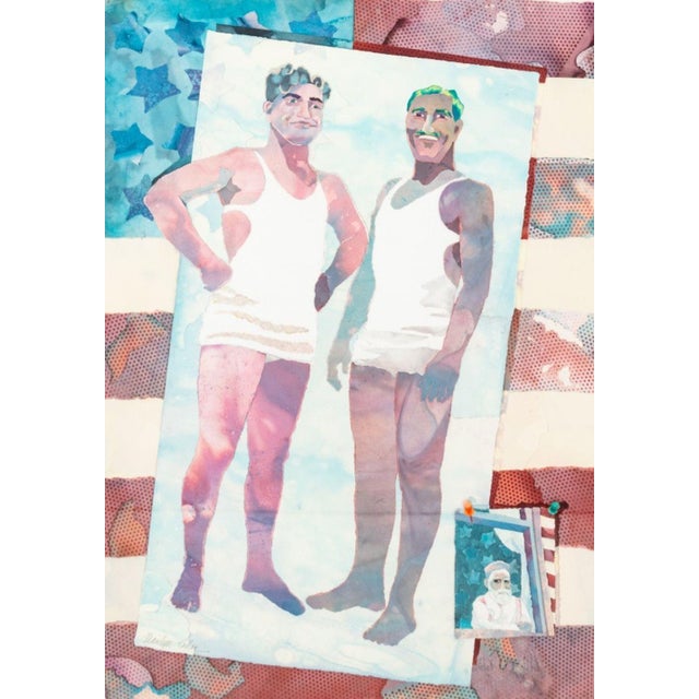 Marilyn Cohen (American, 1915-2006), Lifeguards, Watercolor Collage on Paper, signed in pencil lower left, stamped "Rank...