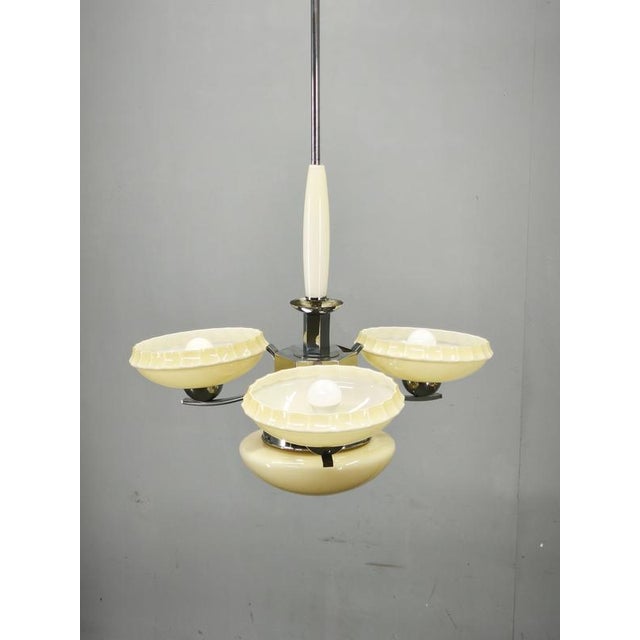 Vintage Art Deco Chrome and Champagne Glass Pendant Light, Czechoslovakia, 1930s For Sale - Image 9 of 11