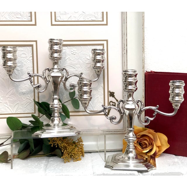 Vintage Sterling Silver Pilgrim Candelabras Monogramed "B" - a Pair For Sale - Image 4 of 10