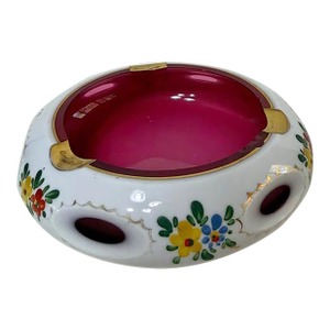 Vintage Bohemian Cased Glass Ashtray, Likely From Czechoslovakia.