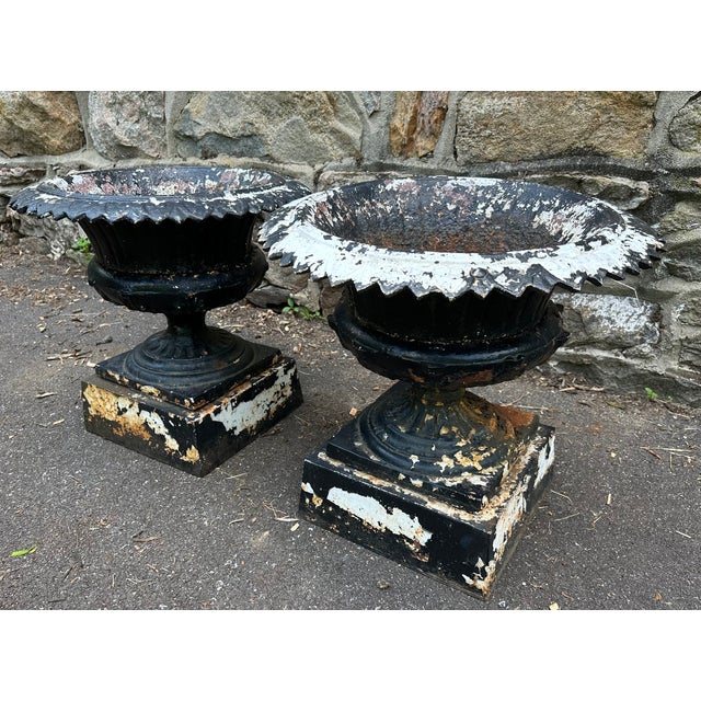 Late 19th Century Victorian Cast Iron Garden Urns - A Pair For Sale - Image 15 of 15