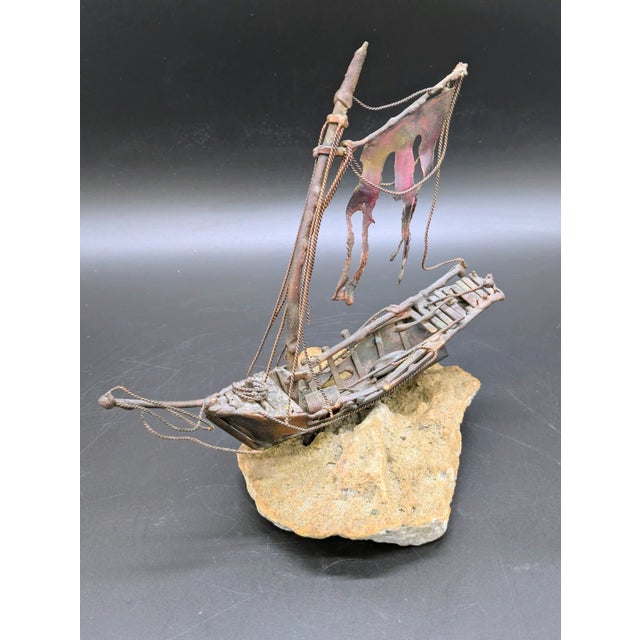 Vintage Brutalist-Styled Copper Shipwrecked Sailboat: After Jim Lewk For Sale - Image 4 of 10
