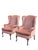 A pair of Crushed Velvet Rose Gold Wingback Upholstered Arm Chairs Made by Marlow Furniture Company in Hickory, NC The...