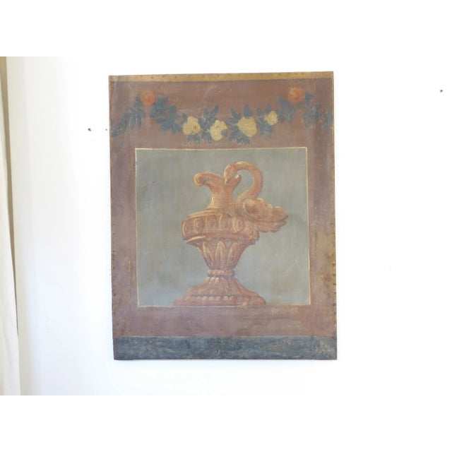 18th Century French painted linen screen panel fragments, 33"H x 26"W.