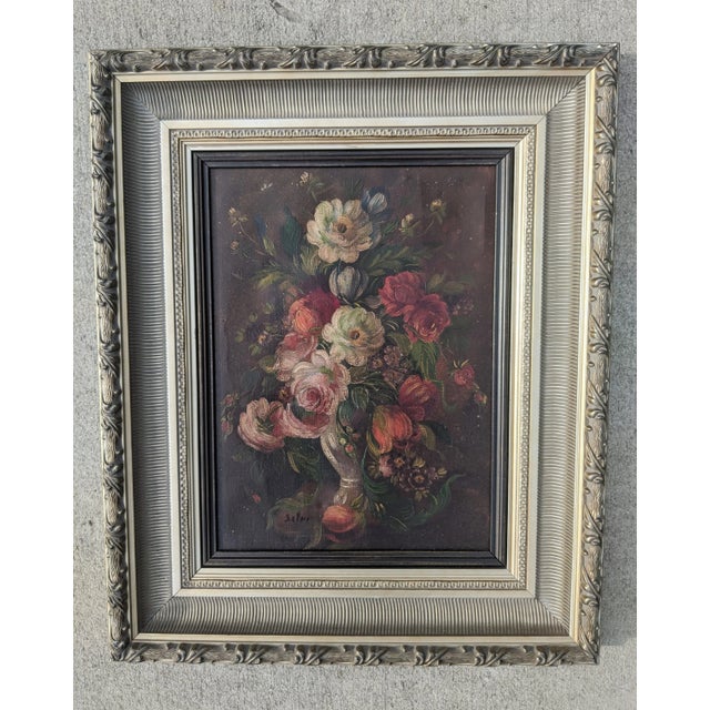 Oxblood Red Antique Still Life Dark Academia Botanical Oil Painting Signed For Sale - Image 8 of 14