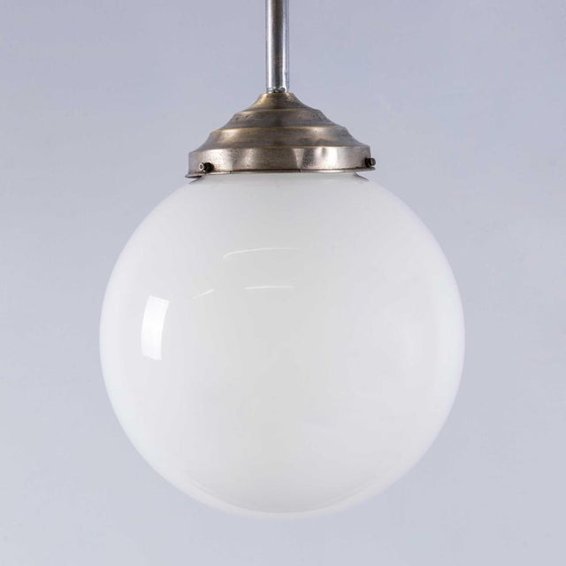 Silver French Tabac Opal Glass Pendant Lamp, 1950s For Sale - Image 8 of 10
