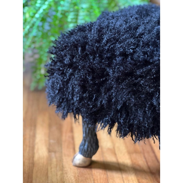 Stool / Ottoman Sculpted and Gilt Faux Legs and Faux “Lamb” Washable Upholstery Textile- Made to Order For Sale In Los Angeles - Image 6 of 7