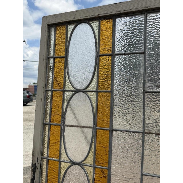 Antique Victorian Amber Stained Leaded Glass Double Window Converted to Door For Sale - Image 4 of 18