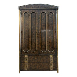 Mid 20th Century Hollywood Regency Burl and Brass Armoire by Mastercraft For Sale