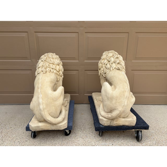 Stone Monumental Neoclassical Cast Stone Garden Lions, a Pair For Sale - Image 7 of 15