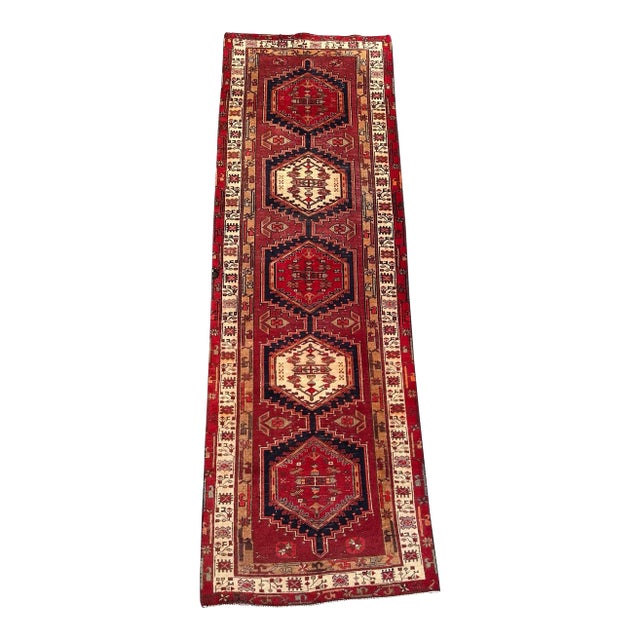 Vintage Caucasian Style Hand Knotted Runner Rug For Sale