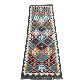 Contemporary Hand Woven Tribal Kilim Rug Runner For Sale