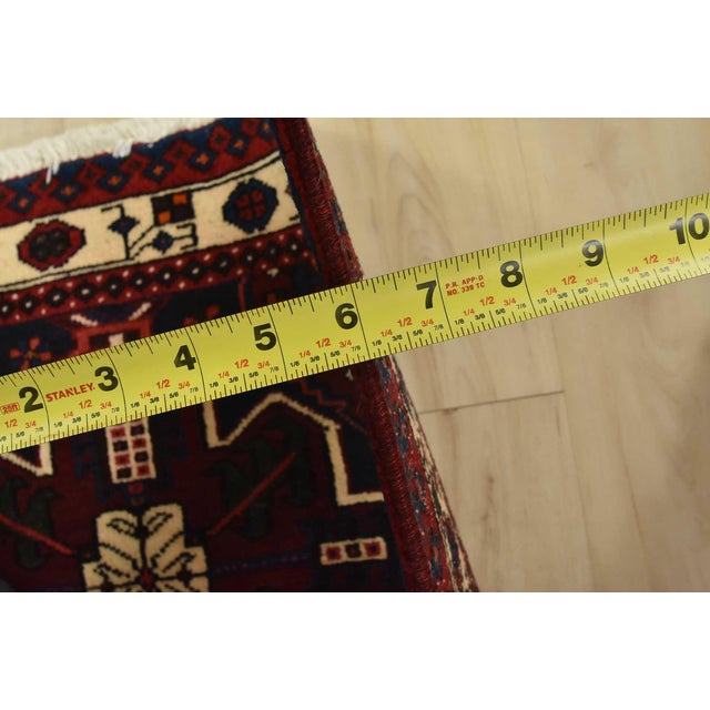 Hamedan Rug 3’2” X 4’10” Blue Wool Vintage Tribal Hand-Knotted Carpet For Sale - Image 10 of 12
